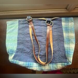 FREE PEOPLE Sashiko Embroidered Tote Bag with Leather Straps in GREAT condition